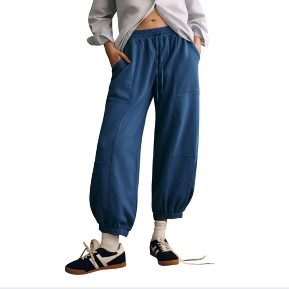 Anthropologie Daily Practice Zola Sweatpants Joggers Womens 1X Royal Blue Cotton - Picture 1 of 12